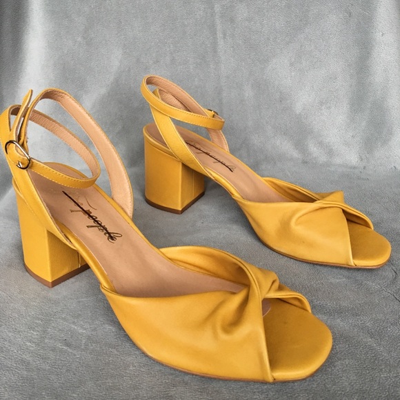 mustard color block heels